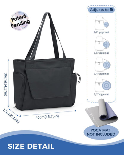 sportsnew Gym Bag for Women, 19L Yoga Mat Bag with Shoe Compartment & Wet Dry Pocket, Gym Tote Bag with Hook-and-loop Yoga Mat Holder, Quick Access Storage, for Workout Travel Pilates Dance