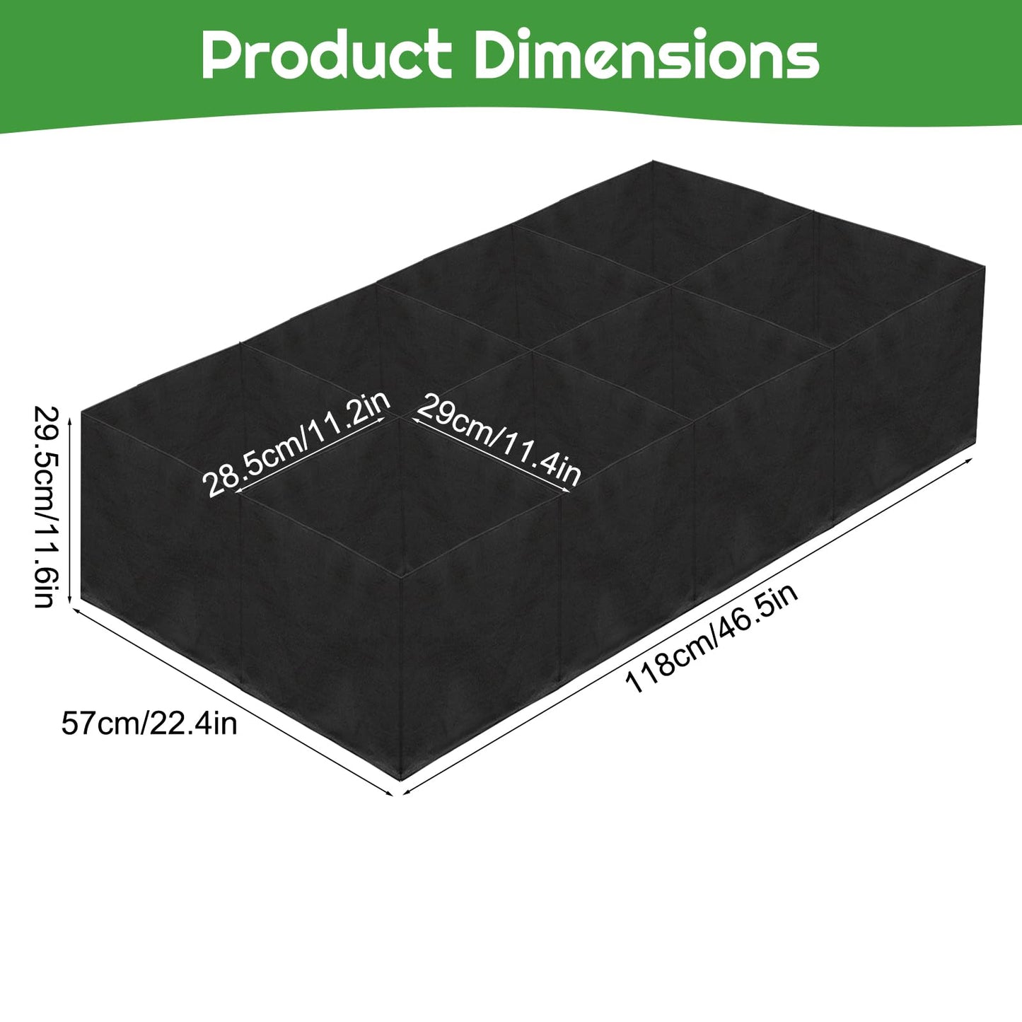 Hlimior 58 Gallon Fabric Raised Garden Bed, 4x1x1ft Large Garden Grow Bag Outdoor 8 Grids Planter Box Felt Planting Container for Growing Tomatoes Potatoes Plants Flowers, Black(1, Medium)