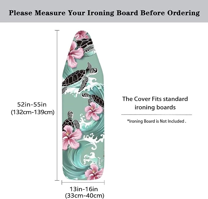 Sea Turtle Print Iron Board Cover 15x54 Inch, Hibiscus Printed Ironing Board