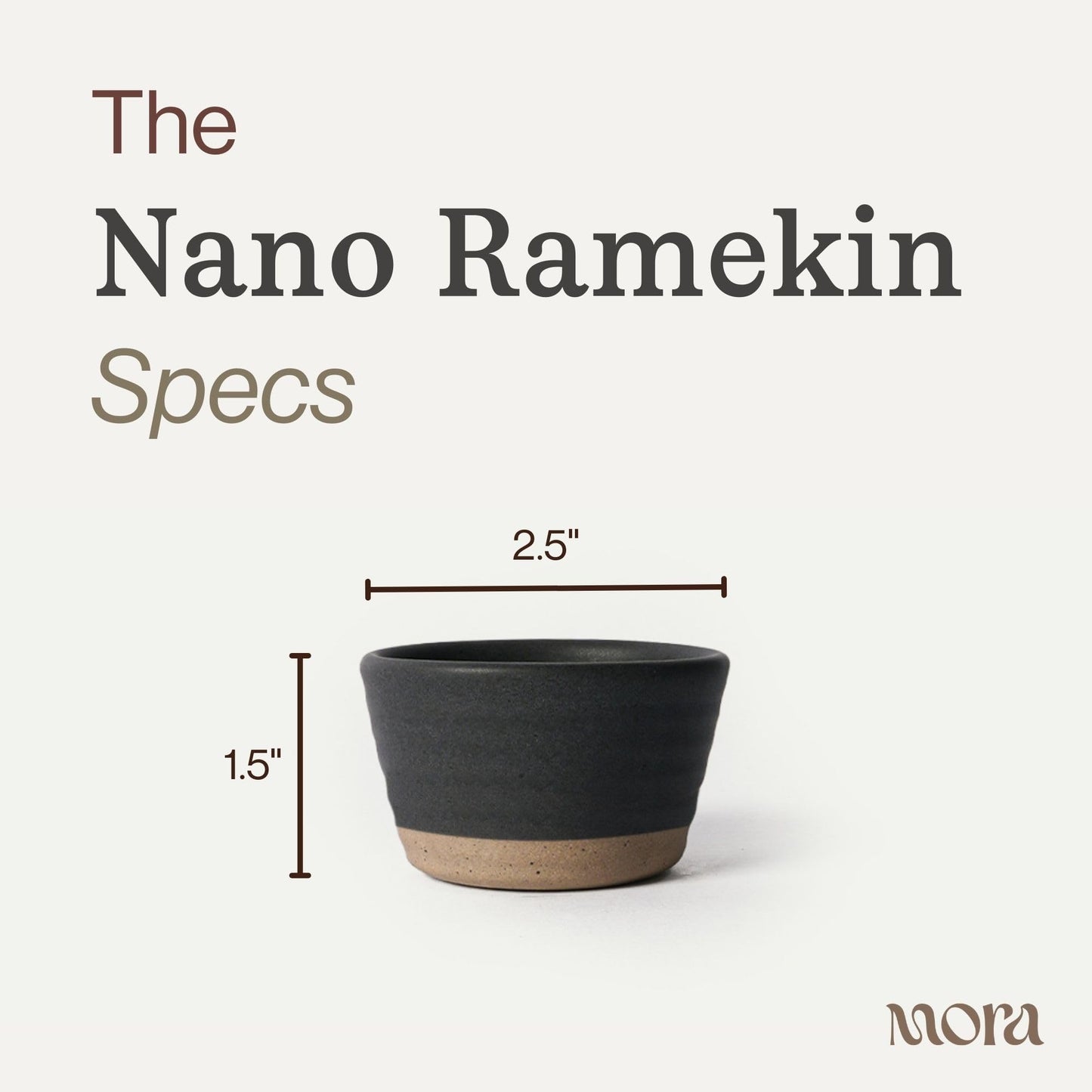 Mora Nano Ramekins Set of 4, 2oz Ceramic Pottery Sauce Cups - Microwave, Oven and Dishwasher Safe - Liquorice