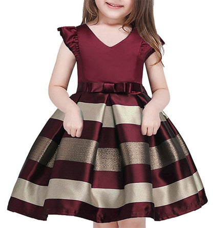 NSSMWTTC Toddler Girls Christmas Dresses Frocks Hallowmas Striped Wedding Pageant Easter Dresses (Wine,100)