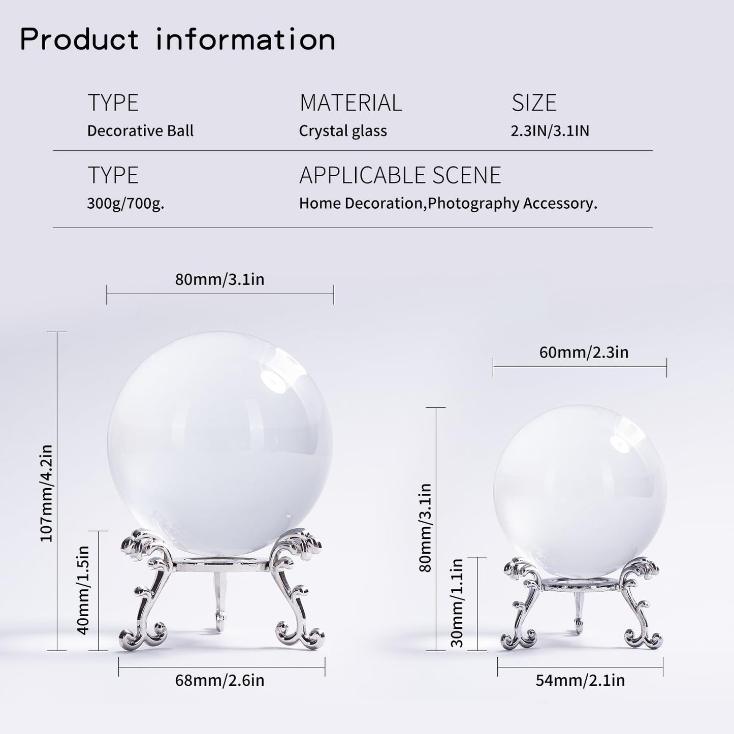 Clear Crystal Ball 80mm/3.2 Inches with Stand Ideal for Office Decor This Cool Things as a Photography Prop and Feng Shui Divination Sphere As Office Decor and Desk Decor Crafted from K9 Crystal.