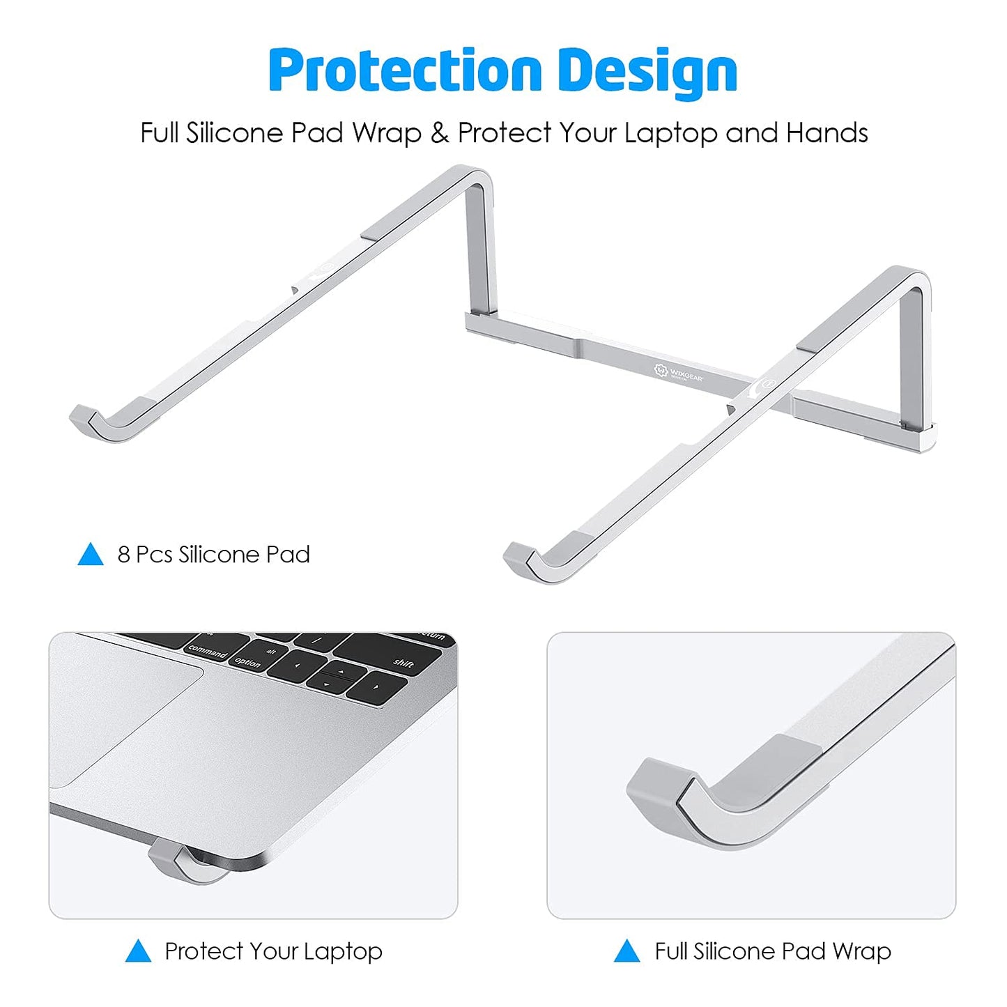 WixGear Laptop Stand for Desk - Foldable, Lightweight Aluminum Laptop Riser Holder, Portable Stand for 10-15.6” Laptops, Prevents Overheating with Non-Slip Rubbers, Travel-Friendly, Ergonomic Design
