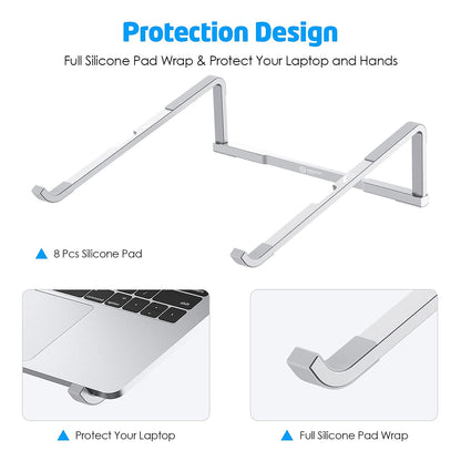 WixGear Laptop Stand for Desk - Foldable, Lightweight Aluminum Laptop Riser Holder, Portable Stand for 10-15.6” Laptops, Prevents Overheating with Non-Slip Rubbers, Travel-Friendly, Ergonomic Design