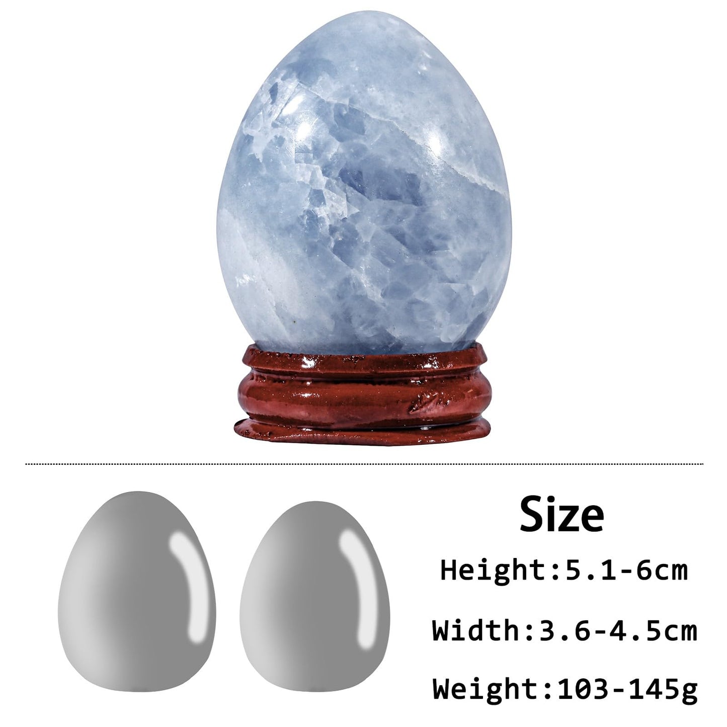 Sportmusies Natural Blue Celestite Stone Egg with Wood Stand, Polished Reiki Stone Egg Figurine Decoration for Home Desk Meditation, 2-2.36 inches
