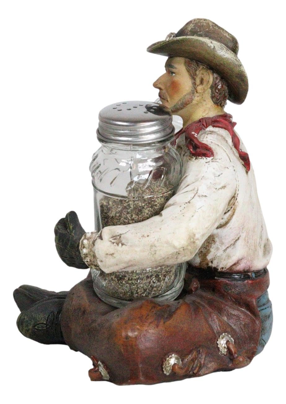 Ebros Gift Country Rustic Western Howdy Wrangler Cowboy With Chaps Sitting Crossed Legs Salt and Pepper Shakers Holder Figurine Set Farmhouse Ranch Wild West Southwestern Old World Decor