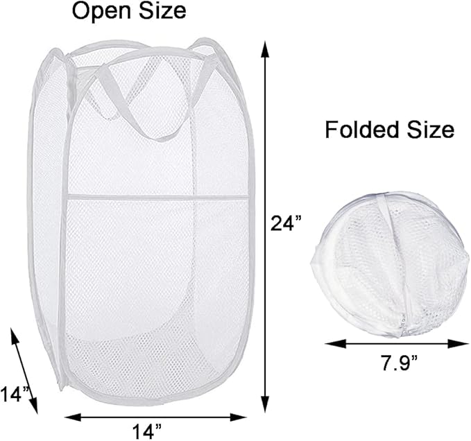Pack of 2 Pop Up Laundry Hampers, Collapsible Mesh Laundry Baskets, Foldable