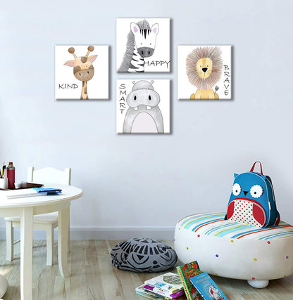 Oreichar Art Kids Wall Art Inspirational Quotes Canvas Print Safari Animals Painting Picture for Nursery Baby Children's Room Bedroom Decoration (12"x12"x4pcs)