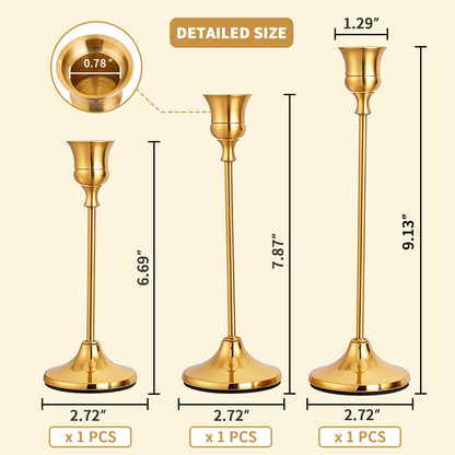 CHILL RECIPE Candlestick Holders Gold Taper Candle Holders, 3 PCS Candle Sticks Holders for Home Decor Table Centerpiece Wedding Housewarming Festival