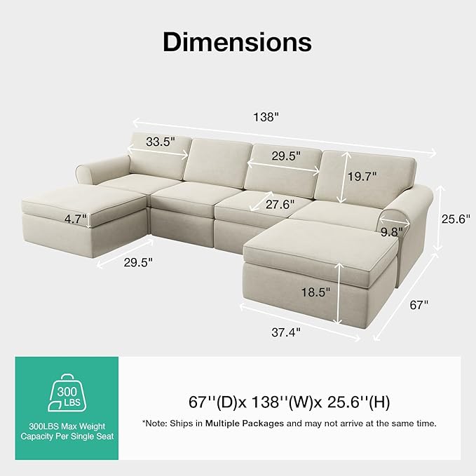 Novilla 138" Modular Sectional Sofa, Modular Sectional Couches