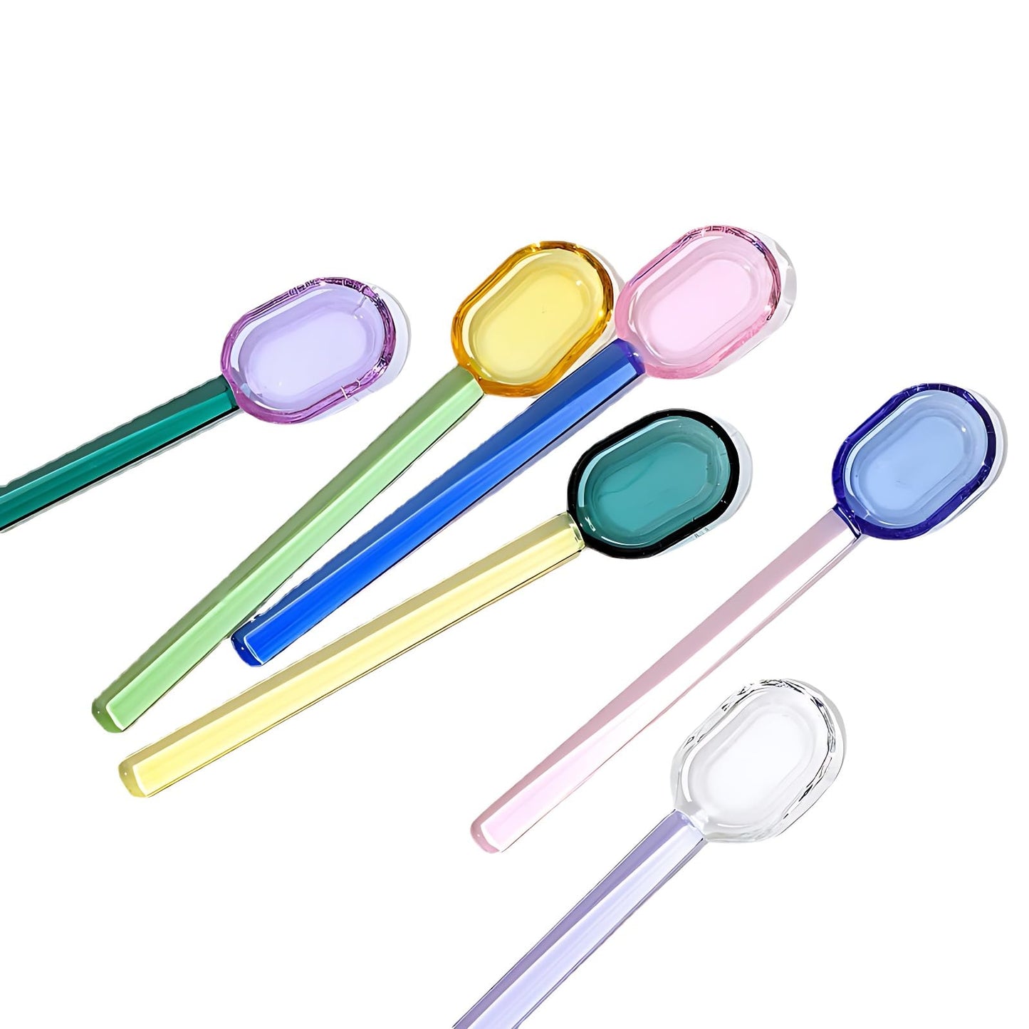 Turbokey 6pcs Glass Teaspoons 6.1 Inches Heat Resistant Stirrers & Spoons for Espresso Coffee Tea Ice Cream Dessert Cocktail Milkshake Cold Drinks Salt Sugar Spice (6 Color)
