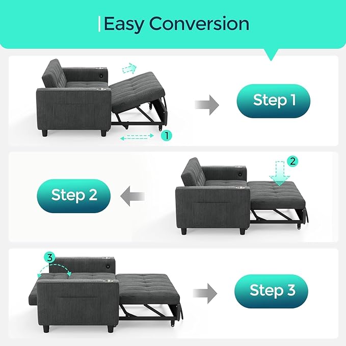 LINSY Sleeper Sofa Bed, Small 3 in 1 Convertible Loveseat Sleeper Couch