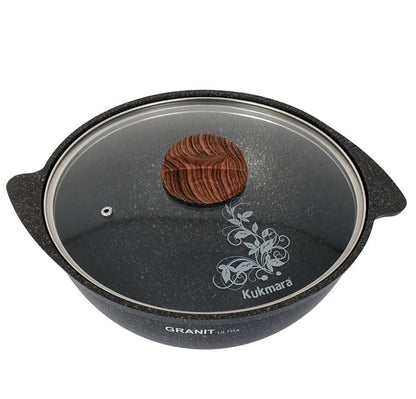 TM KUKMARA Aluminum Wok Kazan Cooking Pot with Lid inchGranit ultra inch 4.8-qt. (4.5 L) Camping Cookware Kitchen Pot