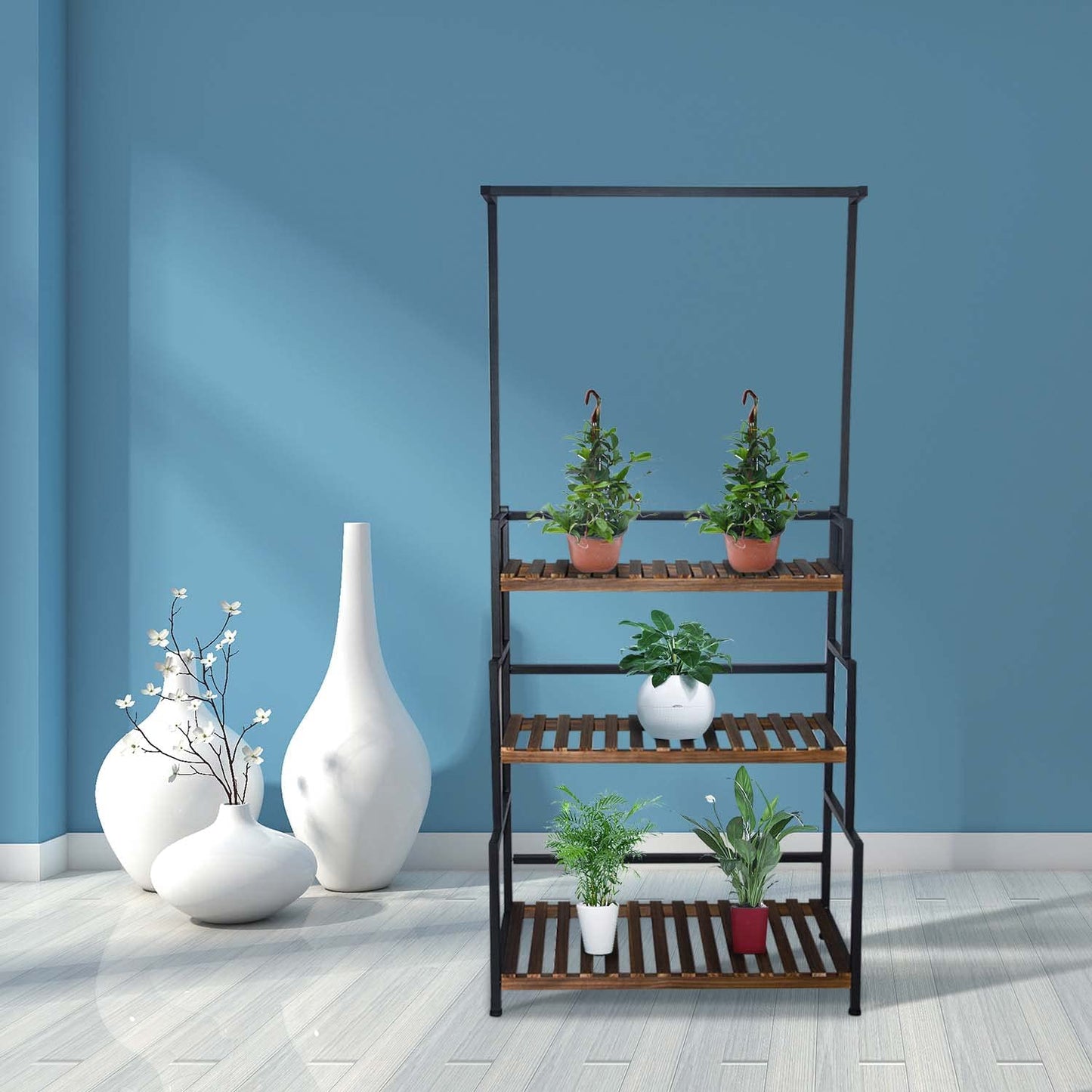 yeshine 3-Tier Hanging Plant Stand Indoor, 68 Inch Tall Metal Plant Shelf for Indoor Multiple Plants, Large Plant Pot Stand Holder, Heavy Duty Ladder Shape Plant Rack for Living Room, Patio, Balcony