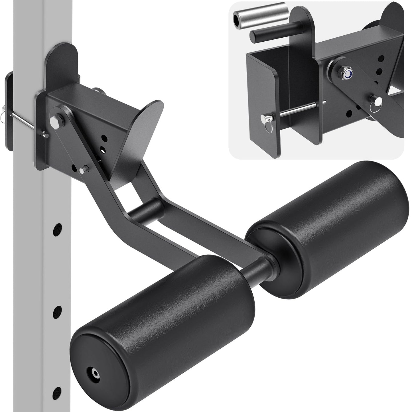 Lifeswell Nordic Hamstring Curl Attachment for 2"x2" Power Rack with 1" or 1/2" Hole, 6 Height Adjustable Leg Hold Down with Leather Surface for Home Gyms