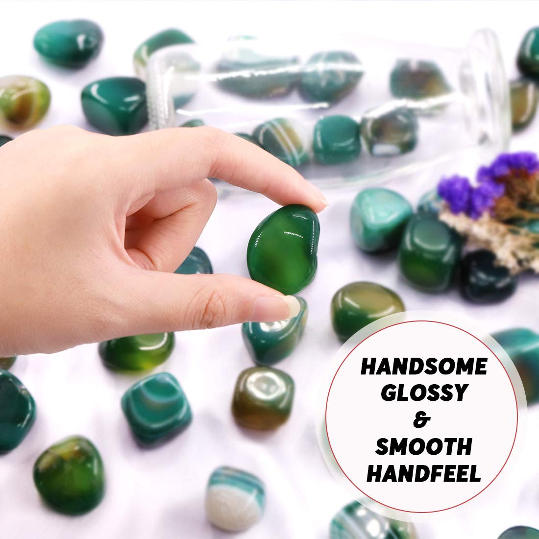 Hilitchi Green Agate Stone Tumbled Stones for Plants Cacti & Succulents Bedding, Vase Filler, Landscape Bottom Decoration (About 1lb(455g)/Bag)