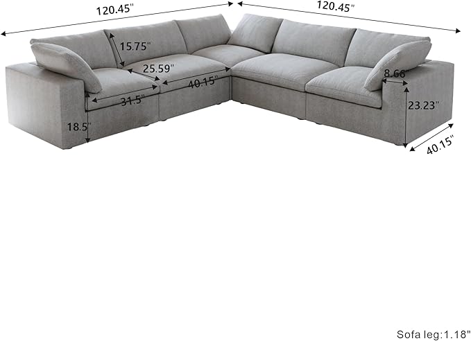 Cloud Couch Modular Sectional Sofa, 5 Seater Minimalist Deep Couches, Sofa