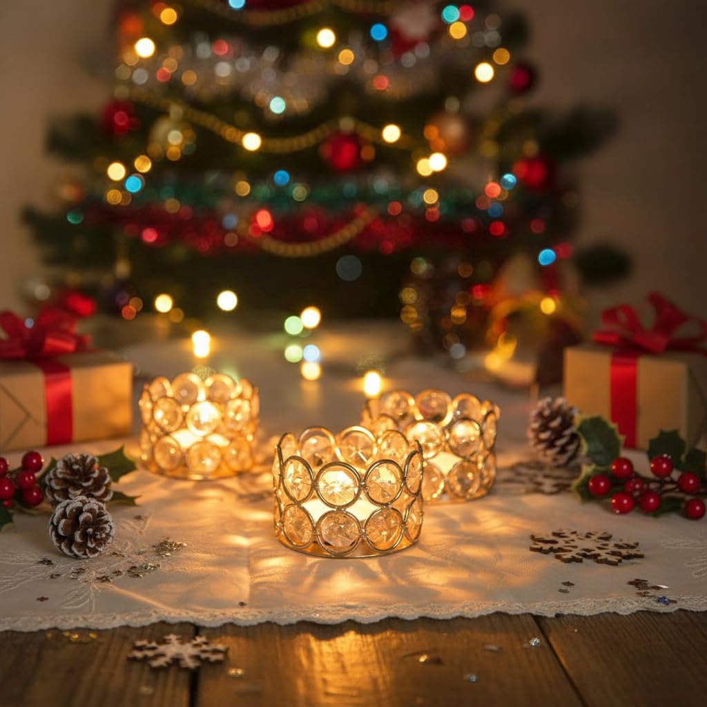 VINCIGANT Pack of 12 Gold Crystal Tea Light Candle Holders for Wedding Home Table Centerpiece Decoration, Valentine's Day Gifts (Candle Excluded)