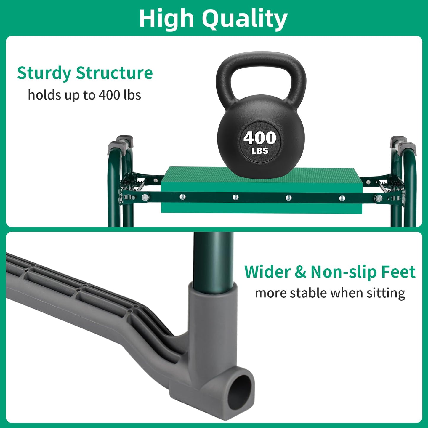 TomCare Garden Kneeler and Seat 10.24” Wide Kneeling Pad Garden Bench with 2 Tool Pouches Heavy Duty Stable Gardening Stool Tools Foldable Gardening Gifts for Women Men Seniors Gardeners, Green