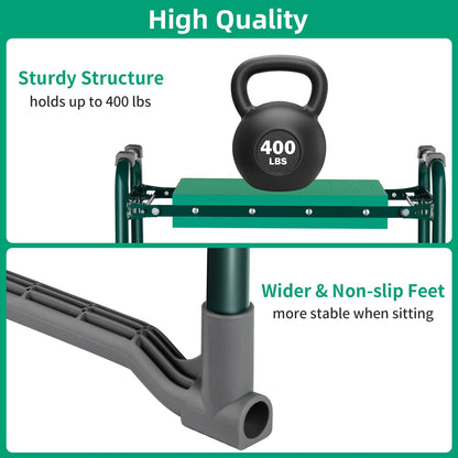 TomCare Garden Kneeler and Seat 10.24” Wide Kneeling Pad Garden Bench with 2 Tool Pouches Heavy Duty Stable Gardening Stool Tools Foldable Gardening Gifts for Women Men Seniors Gardeners, Green