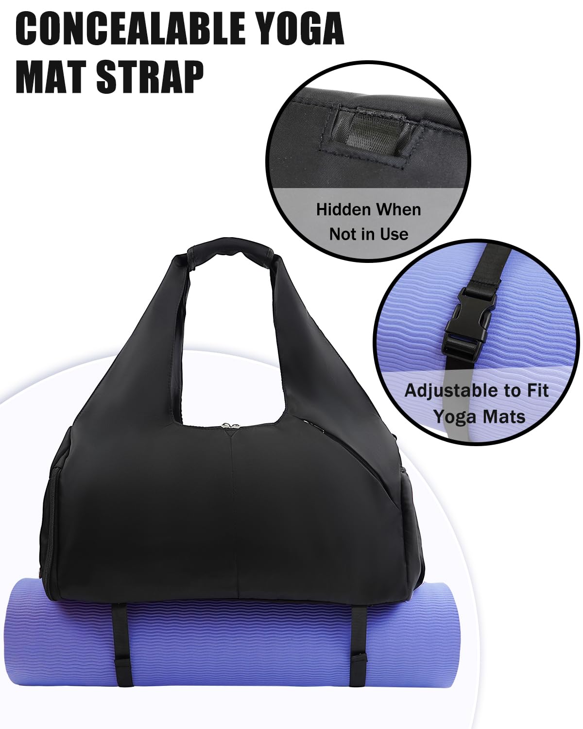 RHDZO Gym Bag for Women with Shoe Compartment Yoga Mat Bag with Wet Pocket and Water Bottle Holder Weekender Bag with Shoulder Strap, Black (Standard Bottle Fit)