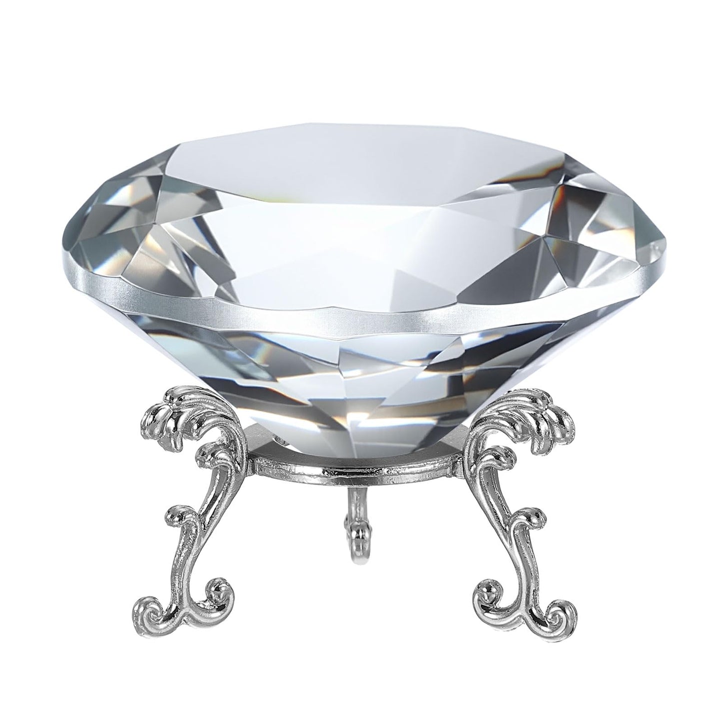 PATIKIL Diamond Crystal Paperweight, 80mm / 3.15" Crystal Paperweight Paper Weight with Silver 19 Metal Base for Home Office Desktop Table Decor Wedding Party Ornaments, Clear