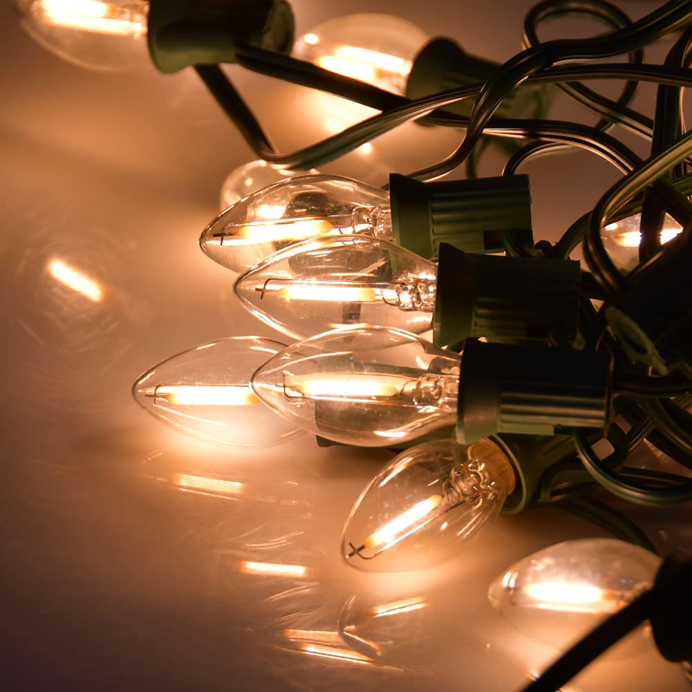 25 Pack C7 Led Replacement Christmas Light Bulb, 0.6W C7 Clear LED Replacement Lights Bulbs for Christmas Outdoor String Lights Window Candles, E12 Candelabra Base Night Light Bulbs, Warm White