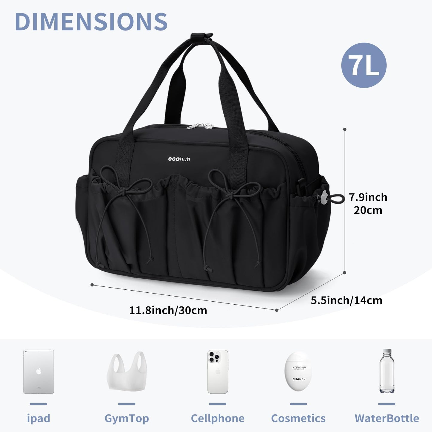 ECOHUB Small Gym Bag for Women, Mini Gym Duffle Bag with Wet Compartment, Bowknot Sports Bag, Cute Gym Tote Bag Dance Yoga Workout Travel Bags Black