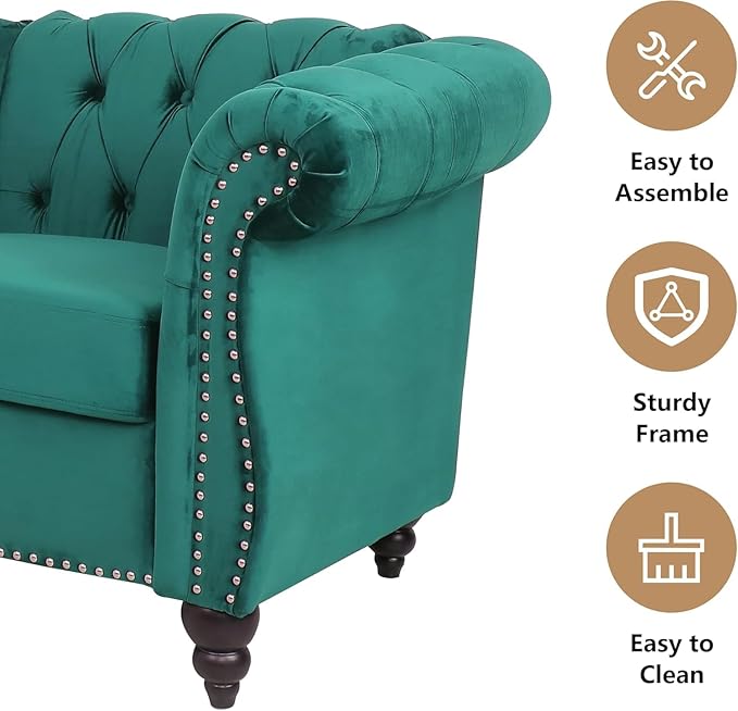 Mid-Century 2 Seater Sofa, Velvet Loveseat