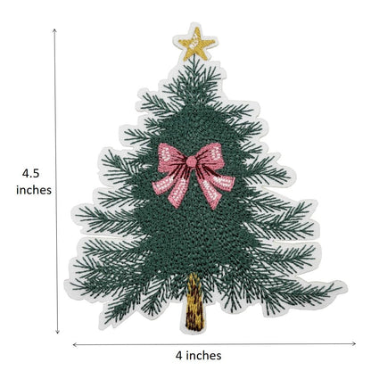 4.5'' Large Bow Christmas Tree Embroidered Iron On Patch for Pajamas Hoodies T-Shirts