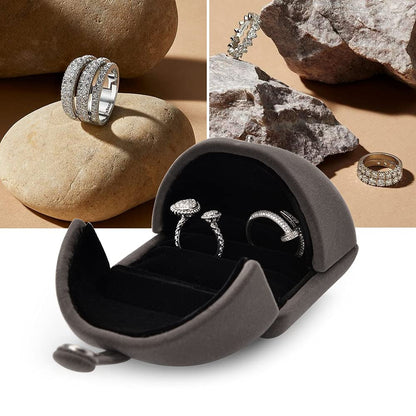 Papten 180° Open 2 Slots Velvet Ring Box Ring Holder Ring Bearer Box Wedding Day Jewelry Gift Box For Engagement Proposal Wedding (Gray)