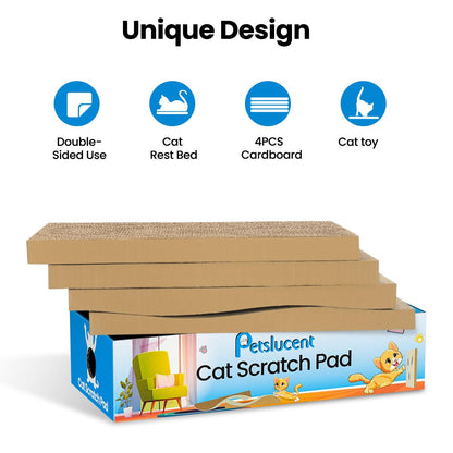 Petslucent Cat Scratching Board - 4PCS Cat Scratcher with Box, Large Size Cats Scratching Pad Easy for Cats to Scratch, Corrugated Cardboard kitten Scratchers Lounge for Indoor Kitty to Rest and Play