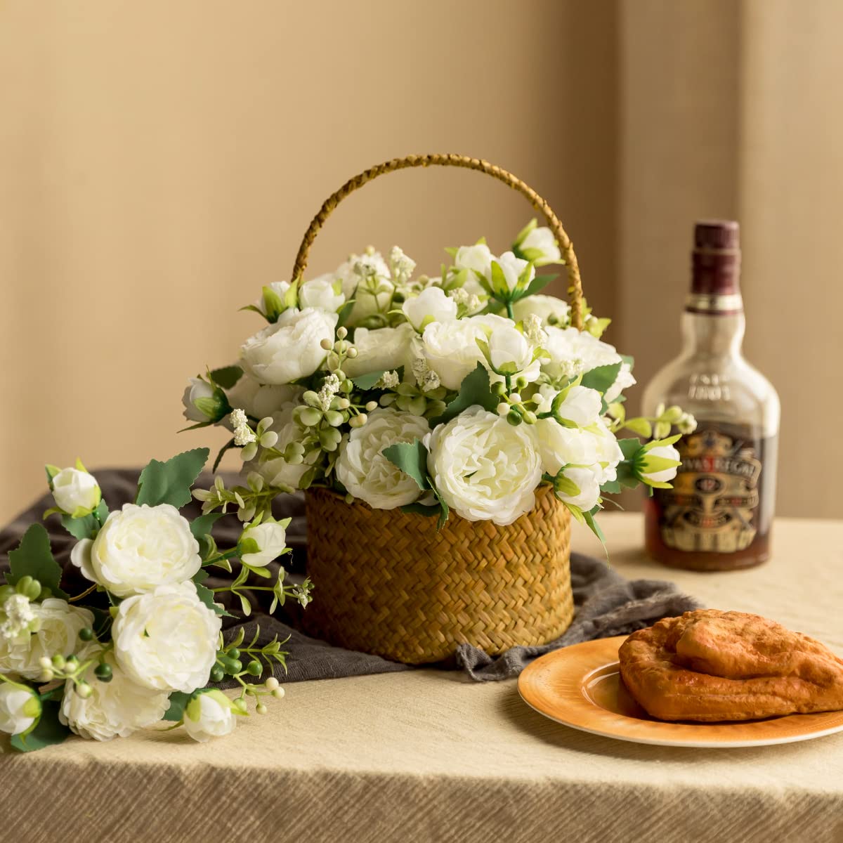 Floweroyal 4 Bunches Peony Artificial Flowers White Flowers Silk Peonies Bouquets for Wedding Party Table Centerpieces Floral Arrangement Home Kitchen Decor