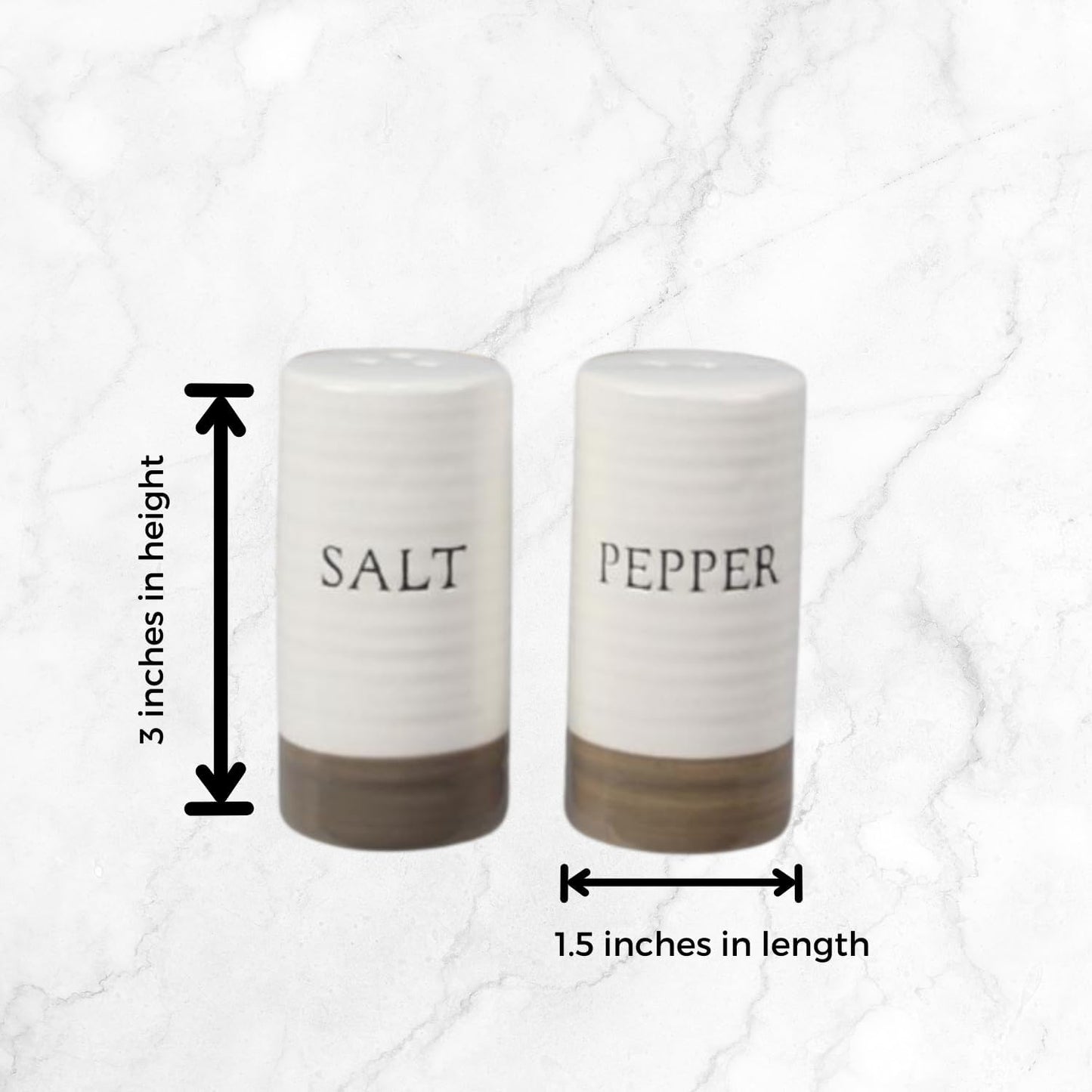 Young's Inc. Farmhouse Mini Ceramic Salt and Pepper Shaker Set - Cute Kitchen Table Accessories and Decor, Small 3-Inch Modern White Rustic Dining Table Decor for Everyday Dining and Gift Giving