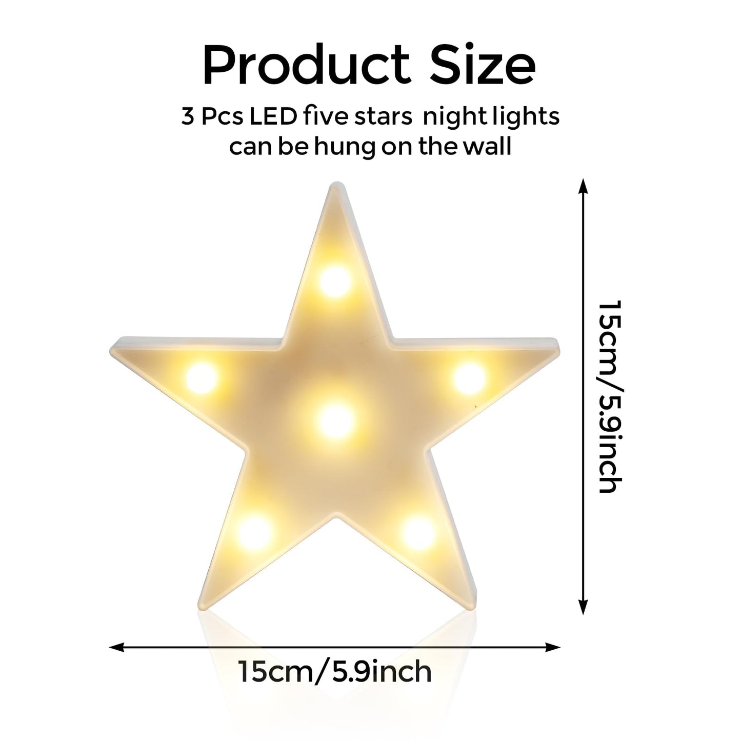 clothmile 3 PCS LED Night Light LED White Star Night Light Can Be Hung on The Wall Kids Room Light, Suitable for Birthday Party Holiday Decoration Baby Room Nursery Decoration
