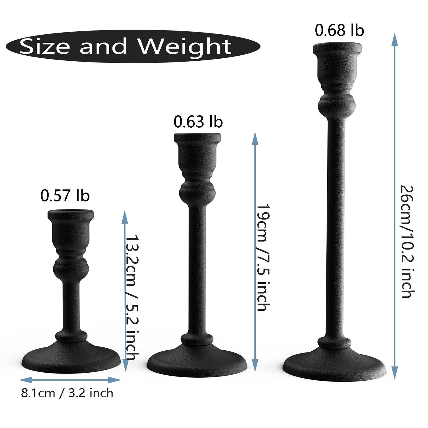 Black Heavy Candlestick Holders Taper Candle Holders Set of 3, Golden Candlestick Holders Decorative Candle Stand, Tapered Candle Holders Set for Wedding, Dining Table, Home Decoration (Antique Black)
