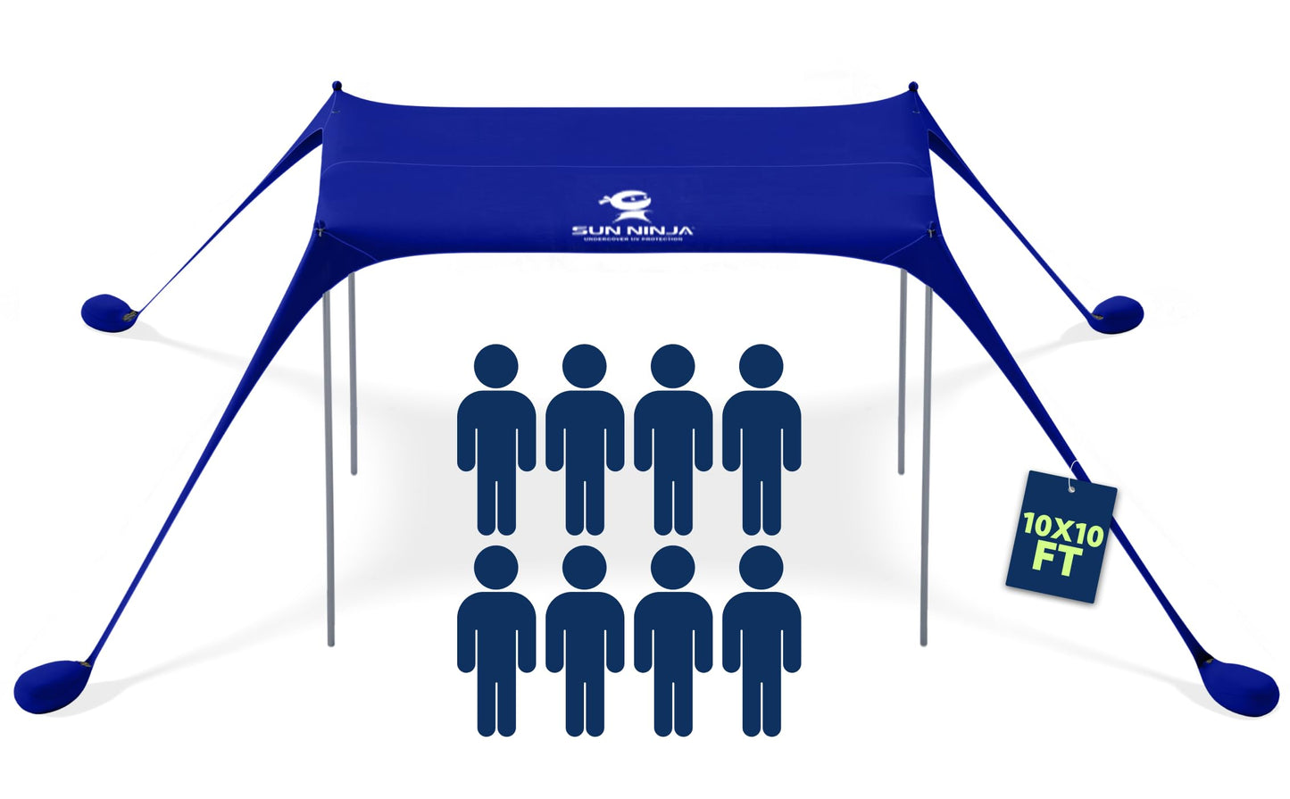 SUN NINJA Beach Tent Sun Shelter UPF50+ - Easy Pop Up Beach Canopy - Outdoor Shade for Camping Trips, Fishing, Backyard Fun Picnics - Sand Shovel, Ground Pegs & Stability Poles