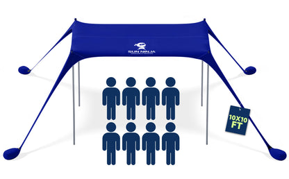 SUN NINJA Beach Tent Sun Shelter UPF50+ - Easy Pop Up Beach Canopy - Outdoor Shade for Camping Trips, Fishing, Backyard Fun Picnics - Sand Shovel, Ground Pegs & Stability Poles
