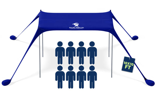 SUN NINJA Beach Tent Sun Shelter UPF50+ - Easy Pop Up Beach Canopy - Outdoor Shade for Camping Trips, Fishing, Backyard Fun Picnics - Sand Shovel, Ground Pegs & Stability Poles