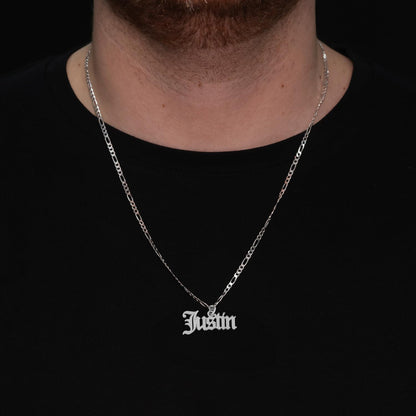 Beleco 18k Gold Plated or Sterling Silver 925 Custom Name Necklace - Personalized Name Plate Necklace with Elegant Figaro Chain, Old English Font | Customized & Personalized Necklaces