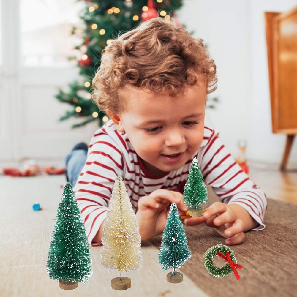30 Pieces Miniature Sisal Frosted Christmas Trees Bottle Brush Mini Trees Plastic Tabletop Trees Ornaments for Christmas Room Decor Home Table Top Decoration and Crafts