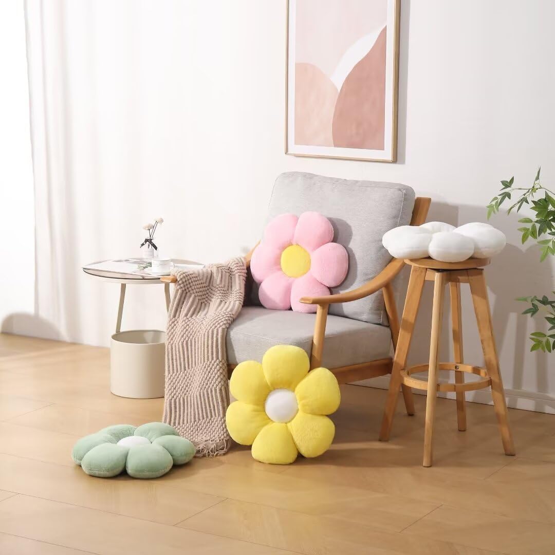 Flower Throw Pillows, 17.7 Inch Sage Green Flower Shaped Decorative Pillows, Soft Daisy Plush Pillows Seat Cushion & Floor Pillow for Bed, Chair, Sofa, Home Decor Gifts