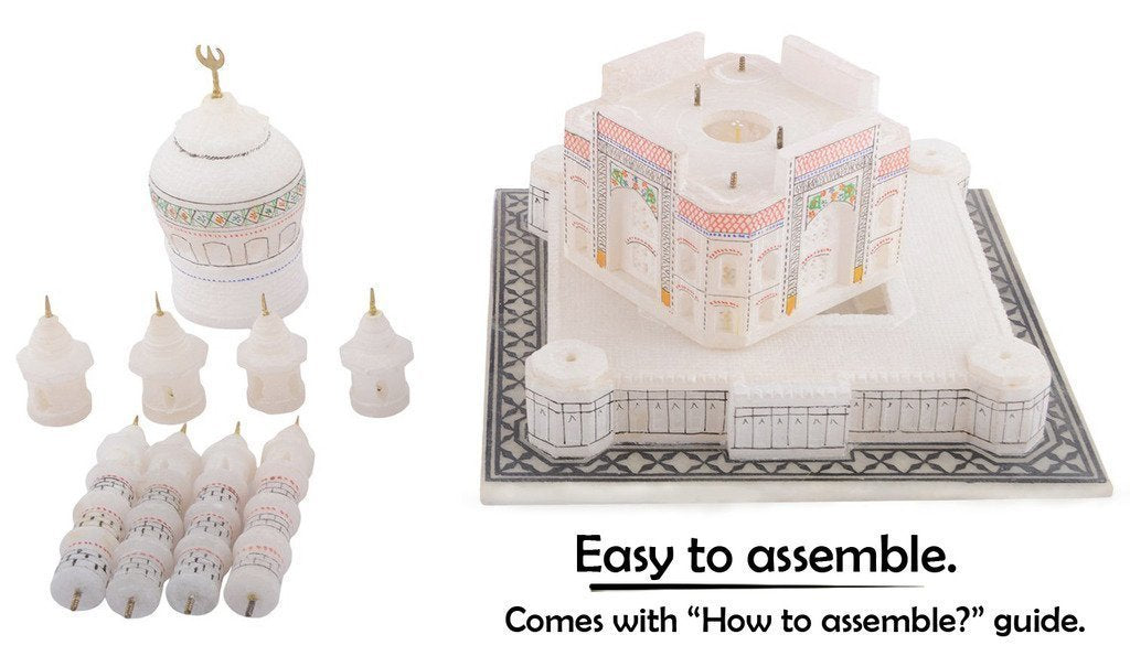 craftslook 7 Inch Taj Mahal Marble Replica – Handmade Miniature Model from India, Agra Souvenir, Symbol of Love – Home Decor Gift, Collectible Architecture Set, Indian Handicraft