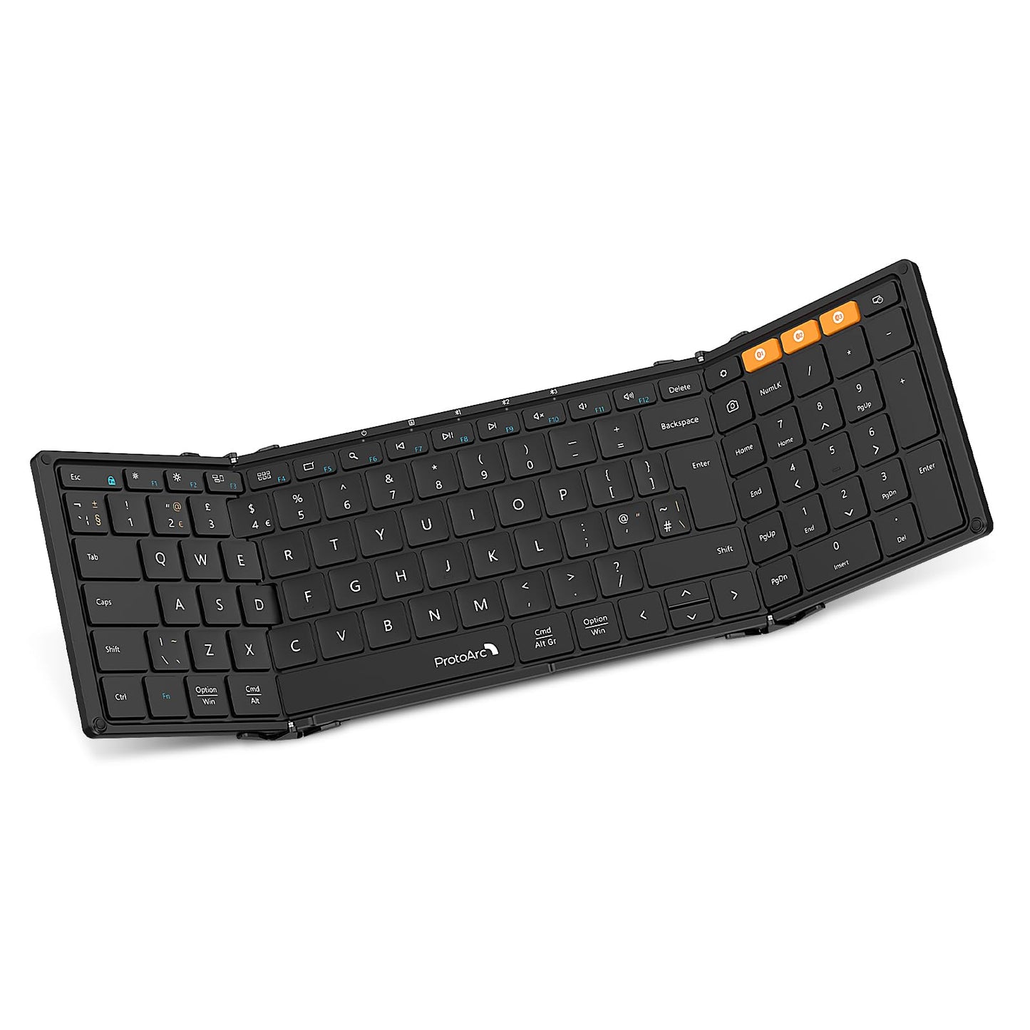 ProtoArc XK01 Foldable Bluetooth Keyboard with Number Pad - Full-Size Portable Wireless Folding Keyboard for Windows, iOS, Android & Tablets | QWERTY UK Layout | Black