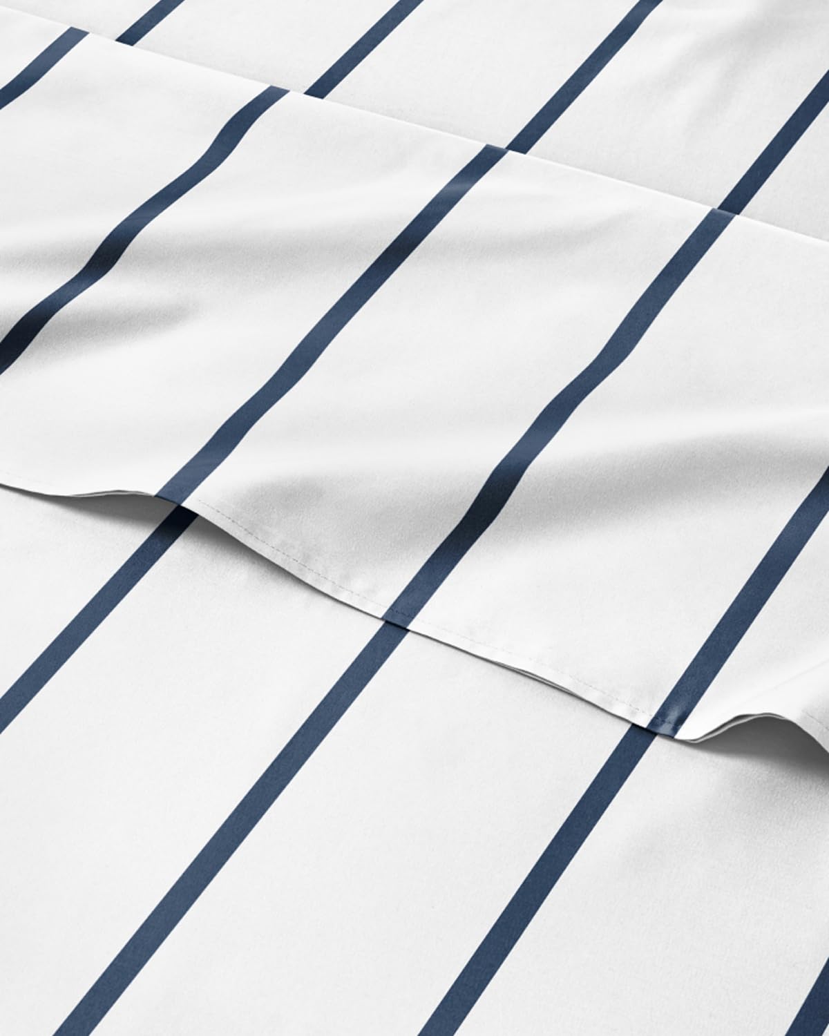 Striped Sheets - Navy Blue & White Striped Sheets - 1 Flat & 1 Fitted & 2 Pillowcases w/ Deep Pockets – Wrinkle & Fade Free - Soft, Breathable & Cooling – Luxury Pinstripe Bedding - Queen Size Bed Set