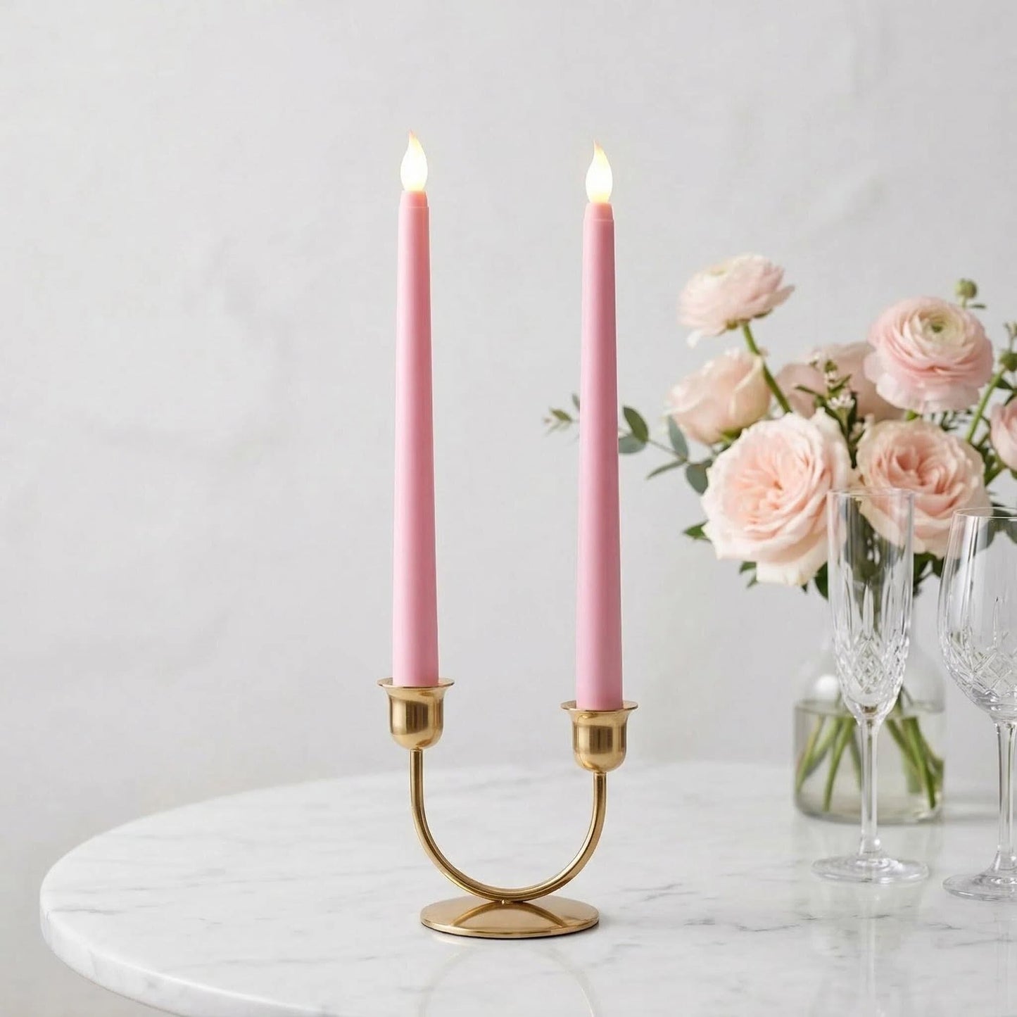 Ni-JASW Pink Flameless Taper Candles with Remote, Flickering Battery LED Candlesticks Spring Home Decor Set of 6