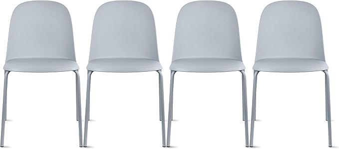 2xhome Modern Stackable Armless Dining Chair | Plastic Shell Seat with Metal Legs | Indoor or Outdoor Use | Home Kitchen Patio (4, Grey, No Padding)