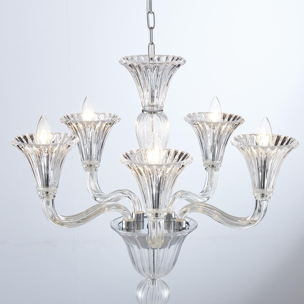 Saint Mossi 5 Light Crystal Chandelier, Modern Dining Room Light Fixture, Clear Crystal Pendant Light for Bathroom Bedroom Livingroom, D19xW19xH23, E12 Socket