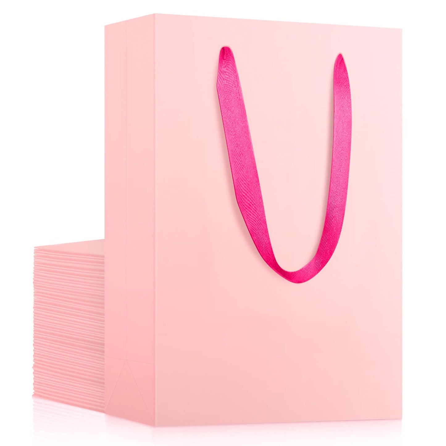 EUSOAR Small Pink Gifts Wrap Bags, 25 Pack 5.9x2.3x7.8 inches Shopping Bags with Handles Bulk, Party Favor Wrapping Bags for Wedding, Craft Grocery, Boutique, Retail, Business