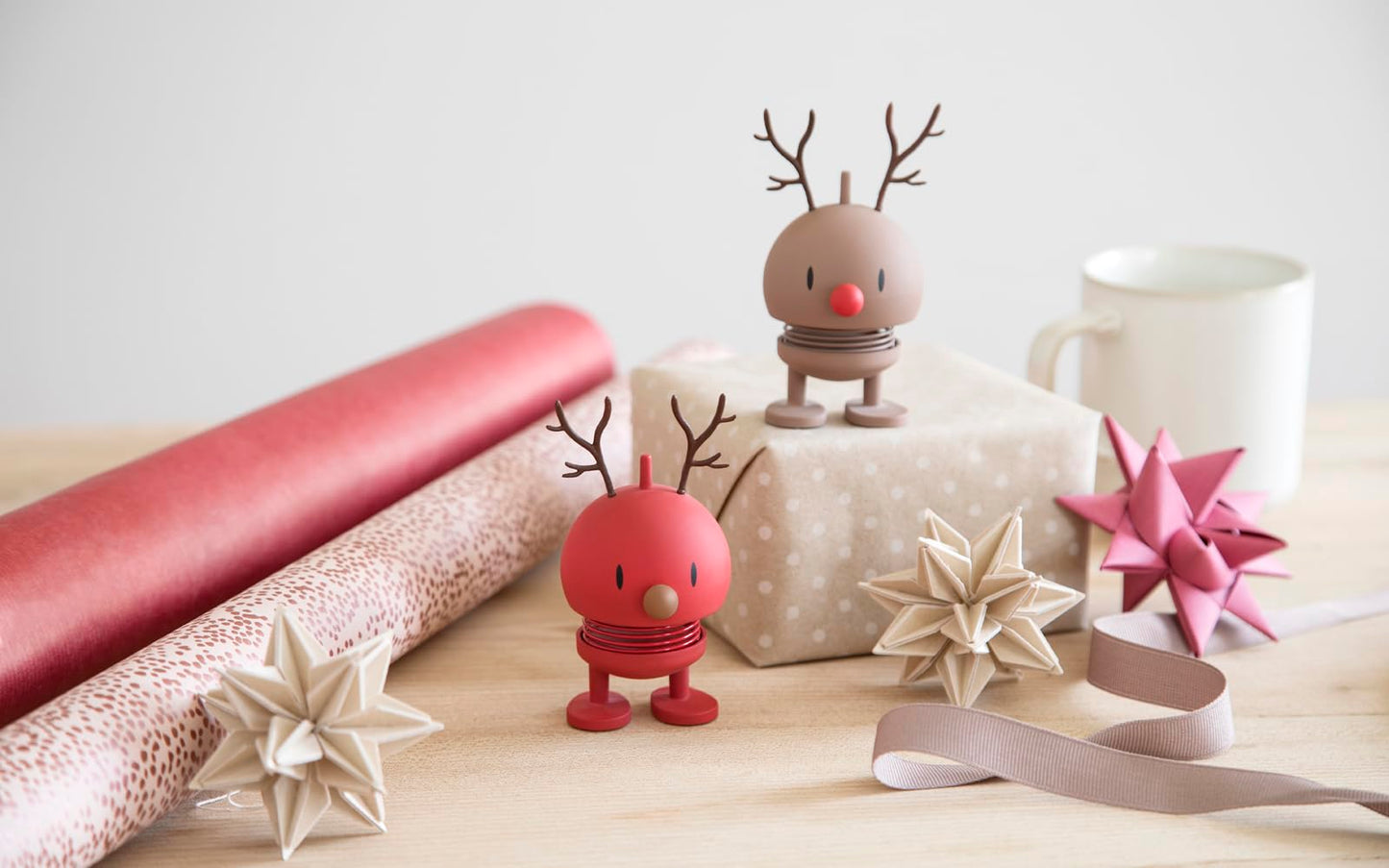 Hoptimist Baby Reindeer Bumble, Berry, Home Decor Ornament - Danish Design, Plastic W/Metal Spring, Small - Creates Cheerful Movement